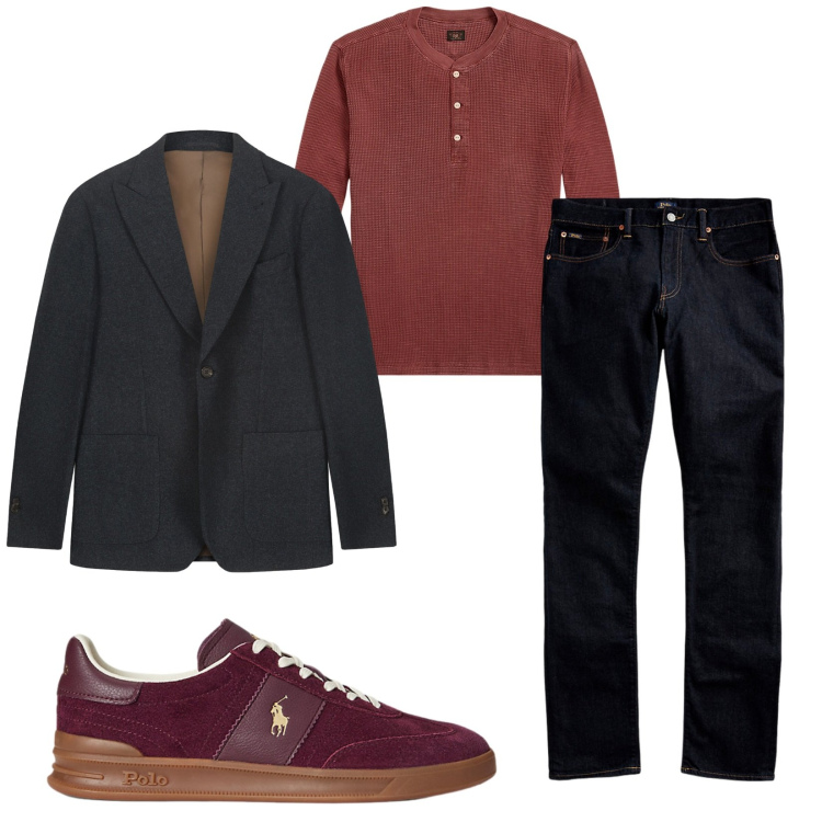 Outfit uomo - Total look #2260183. Stile Casual per Ufficio. Abbinamento con jeans, t-shirt, sneakers, giacche.