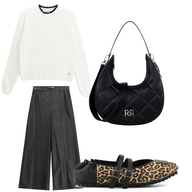 Outfit donna - Aperitivo. Stile Trendy per Tutti i giorni. Abbinamento con pantaloni, pullovers, borse a tracolla, ballerine.