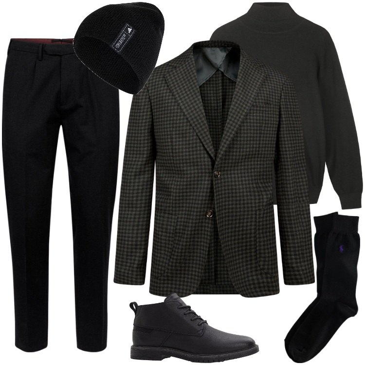 Outfit uomo - Total look #2260202. Stile Urban per Ufficio. Abbinamento con stivali e stivaletti, calzini, pantaloni, giacche, berretti, maglieria.