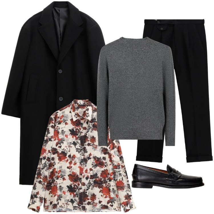 Outfit uomo - Total look #2260205. Stile Casual per Serata speciale. Abbinamento con camicie, pantaloni, cappotti, scarpe stringate, maglieria.