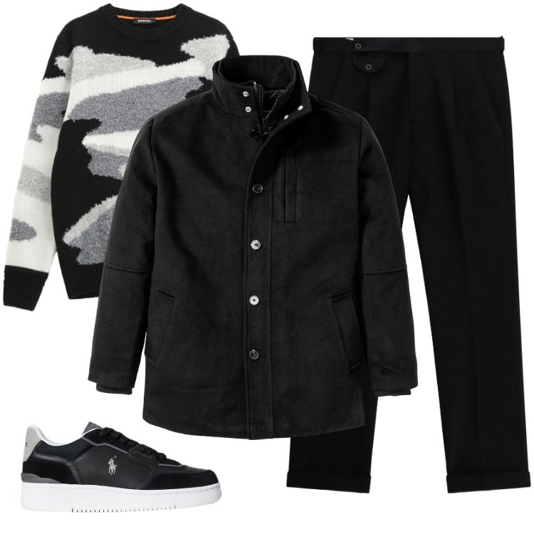 Outfit uomo - Total look #2260206. Stile Trendy per Tutti i giorni. Abbinamento con giacche, pantaloni, maglieria, sneakers.