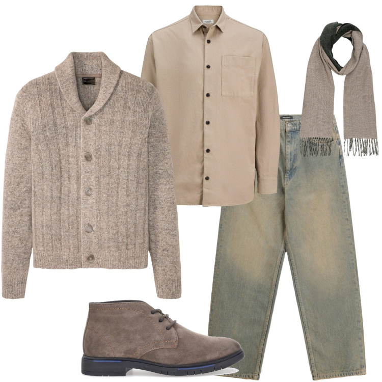 Outfit uomo - Cardigan uomo. Stile Urban per Tutti i giorni. Abbinamento con cardigans, camicie, jeans, scarpe stringate, sciarpe.
