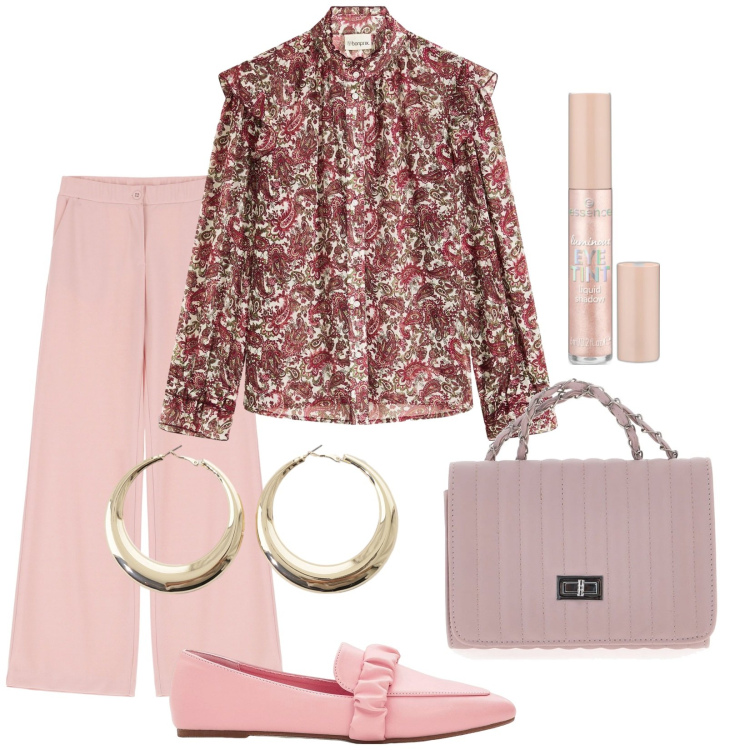Outfit donna - Bonjour. Stile Bon Ton per Ufficio. Abbinamento con camicie, mocassini, ombretti, orecchini, pantaloni, borse a tracolla.