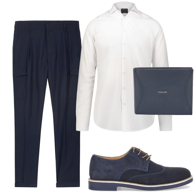 Outfit uomo - Cargo di classe. Stile Trendy per Tutti i giorni. Abbinamento con pantaloni cargo, camicie, scarpe stringate, portafogli.