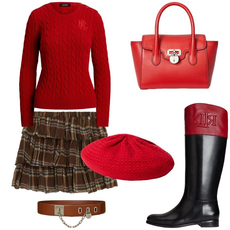 Outfit donna - Total look #2260284. Stile Rock per Tutti i giorni. Abbinamento con minigonne, borse a mano, cinture, stivali, berretti, maglieria.