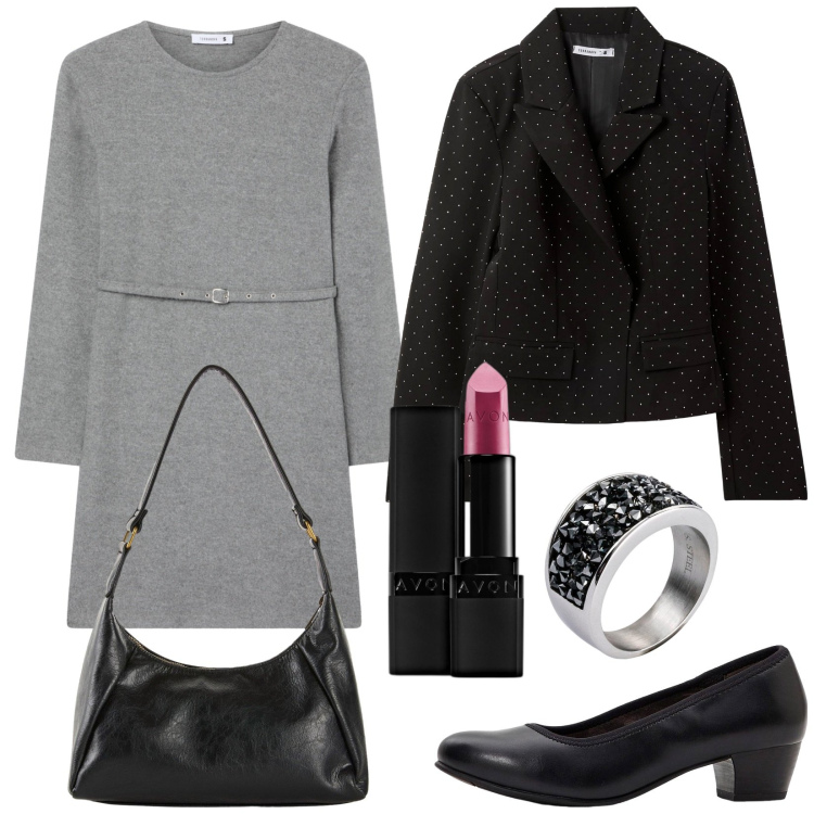Outfit donna - Stasera a cena. Stile Vintage retrò per Serata fuori. Abbinamento con anelli, décolleté, borse a mano, rossetti, blazer, vestiti midi/longuette.