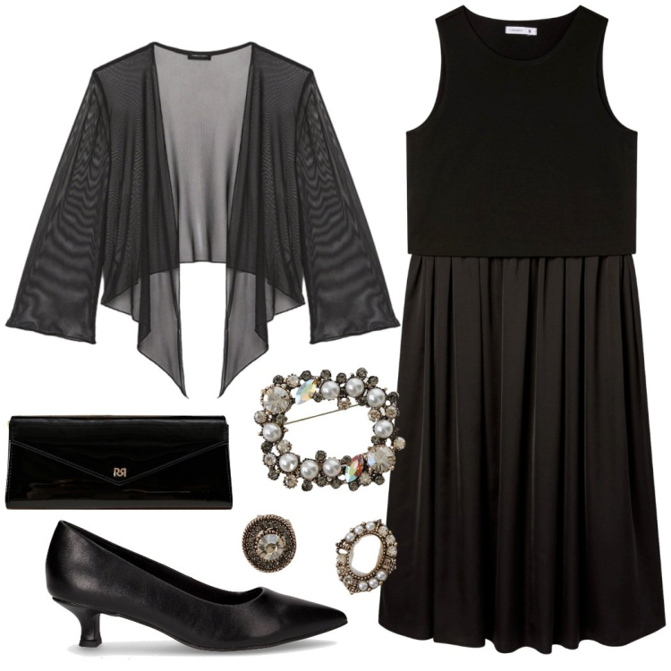 Outfit donna - Total look #2260340. Stile Chic per Serata fuori. Abbinamento con vestiti midi/longuette, pochette, cappotti, décolleté, bolero.