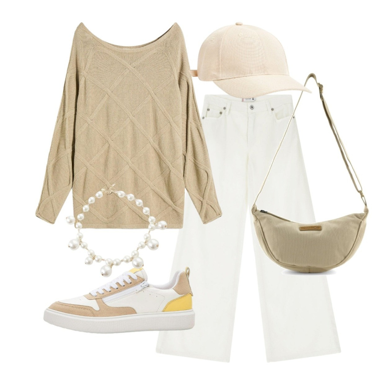 Outfit donna - Maglioni avvolgenti. Stile Casual per Tutti i giorni. Abbinamento con maglieria, sneakers, cappelli, pantaloni, collane, borse a tracolla.