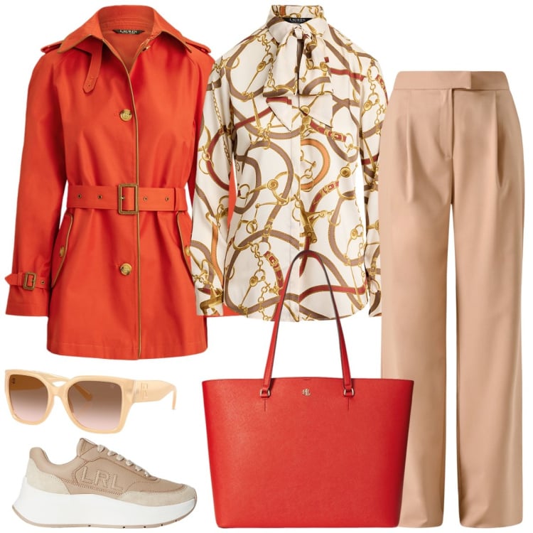 Outfit donna - Total look #2260372. Stile Sporty chic per Tutti i giorni. Abbinamento con pantaloni, occhiali da sole, sneakers, borse tote, trench, camicie.