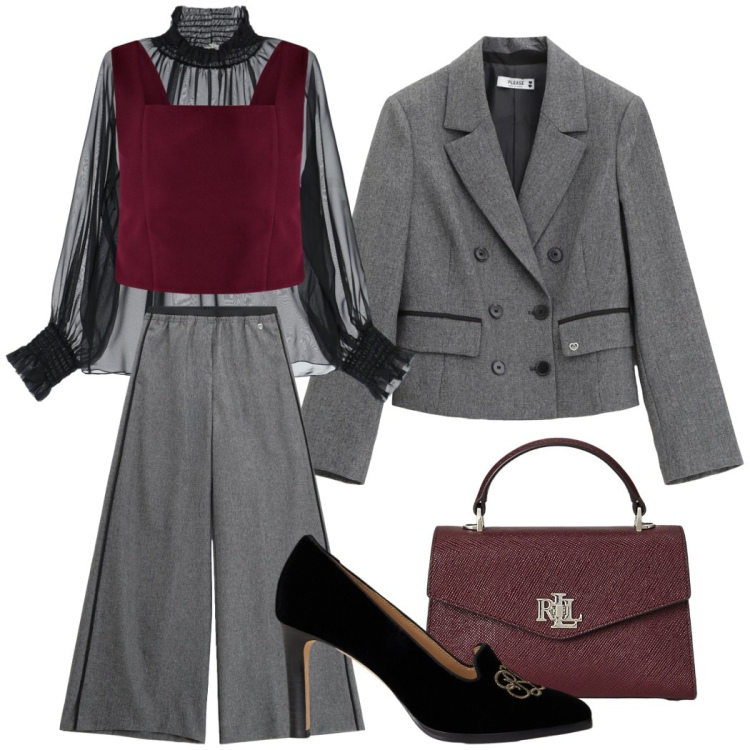 Outfit donna - Tailleur da sera. Stile Glamour per Serata fuori. Abbinamento con pantaloni, blazer, top, camicie, borse a mano, décolleté.