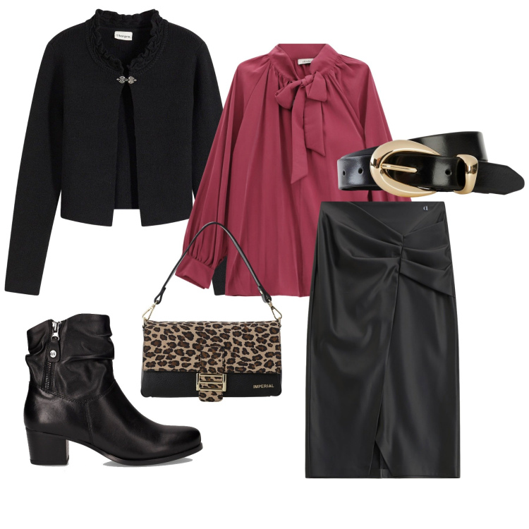 Outfit donna - Total look #2260392. Stile Chic per Serata fuori. Abbinamento con cinture, cardigans, borse a spalla, bluse, gonne longuette, stivaletti.