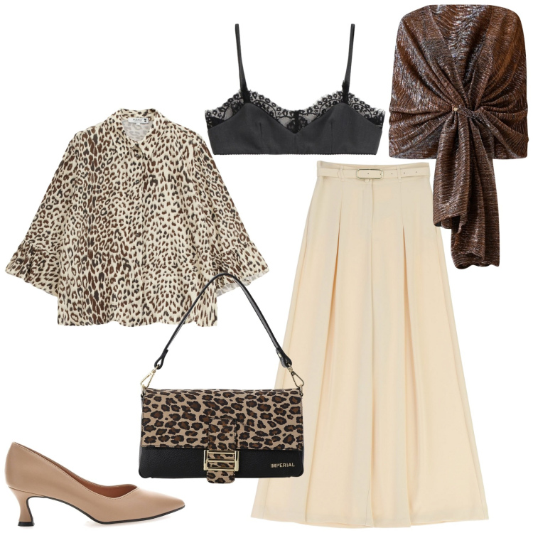 Outfit donna - Eleganza e seduzione. Stile Romantica per Cerimonia. Abbinamento con camicie, stole, pantaloni, borse a spalla, top, décolleté.