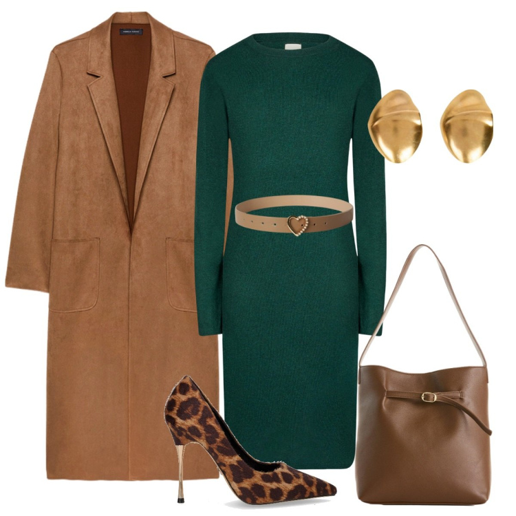 Outfit donna - Il tacco oro. Stile Bon Ton per Serata fuori. Abbinamento con borse a mano, cinture, vestiti midi/longuette, trench, décolleté, orecchini.