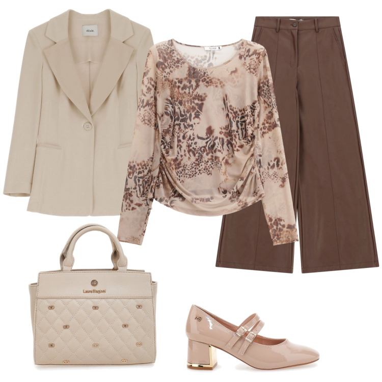 Outfit donna - Total look #2260426. Stile Bon Ton per Tutti i giorni. Abbinamento con pantaloni a palazzo, maglieria, blazer, décolleté, borse a mano.