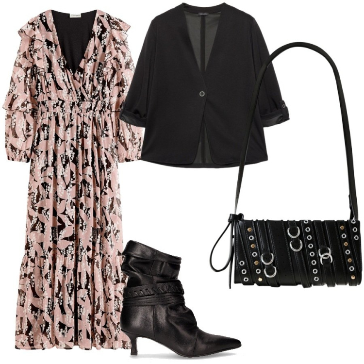 Outfit donna - Fantasie autunnali. Stile Casual chic per Serata fuori. Abbinamento con vestiti, borse a spalla, blazer, stivaletti.