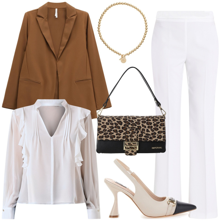 Outfit donna - Total look #2260457. Stile Casual per Tutti i giorni. Abbinamento con pantaloni, bluse, blazer, borse a spalla, collane, décolleté.