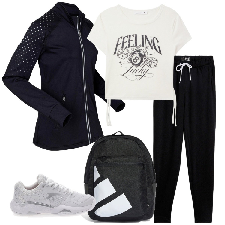 Outfit donna - Teniamoci in forma. Stile Basic per Sport. Abbinamento con giacche sportive, pantaloni sportivi, t-shirt, borse sportive, scarpe sportive.
