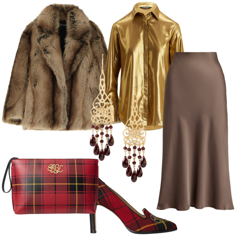 Outfit donna - Accessori particolari. Stile Glamour per Serata fuori. Abbinamento con vestiti corti, gonne, orecchini, pochette, décolleté, camicie.