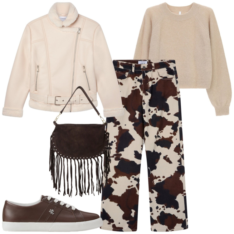Outfit donna - Ottobre. Stile Casual per Tutti i giorni. Abbinamento con bomber, jeans, maglieria, borse a tracolla, sneakers.