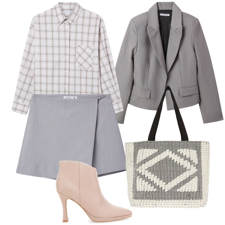Outfit donna - Lo stivaletto rosa. Stile Urban per Ufficio. Abbinamento con blazer, camicie, minigonne, stivaletti, shopping bag.