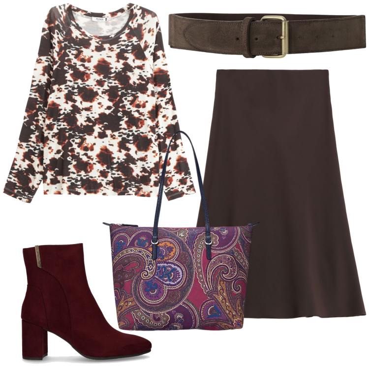 Outfit donna - Fuori con amici. Stile Urban per Tutti i giorni. Abbinamento con maglieria, gonne longuette, cinture, borse tote, stivaletti.