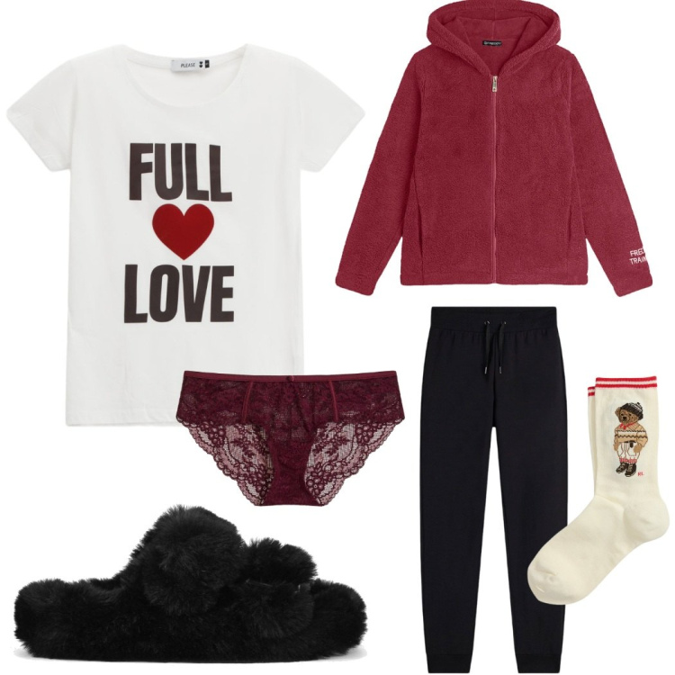Outfit donna - Inside. Stile Casual per Tutti i giorni. Abbinamento con culotte, t-shirt, tute, calzini, ciabatte.