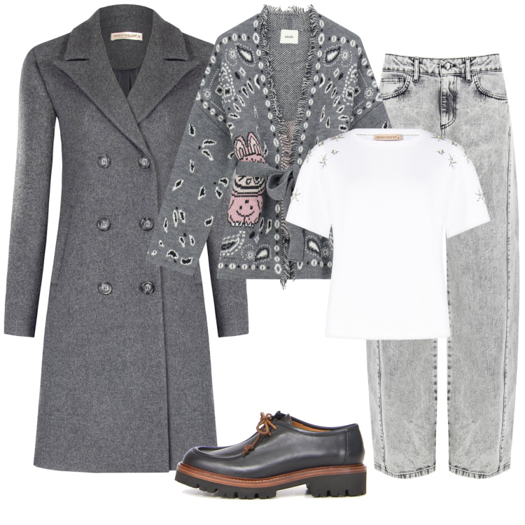 Outfit donna - Grigio mon amour. Stile Casual chic per Tutti i giorni. Abbinamento con jeans, cappotti, t-shirt, cardigans, mocassini.