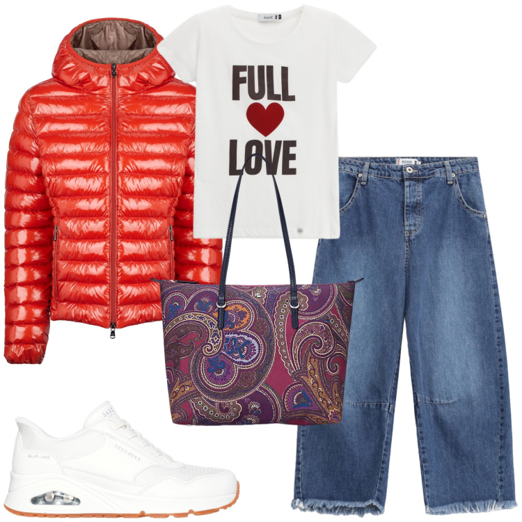 Outfit donna - Sportive in città. Stile Urban per Tutti i giorni. Abbinamento con jeans, t-shirt, borse tote, blazer, sneakers.