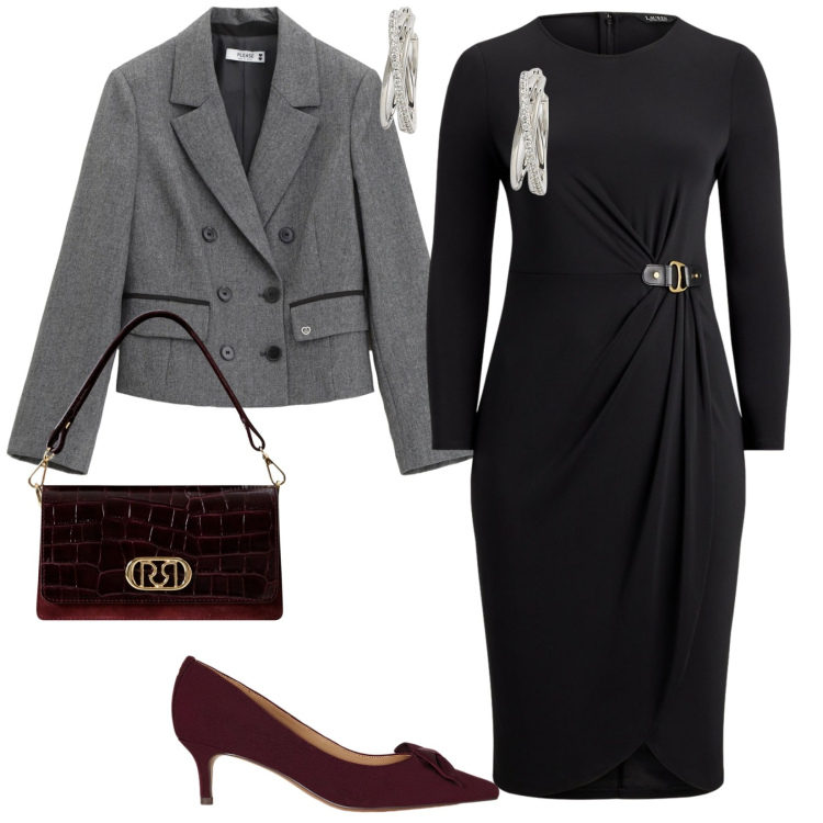 Outfit donna - Invito a cena. per Serata fuori. Abbinamento con borse a mano, blazer, vestiti, orecchini, décolleté.