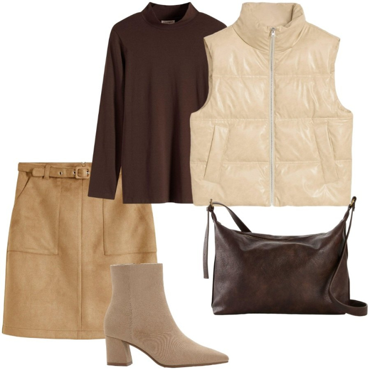 Outfit donna - I toni caldi. Stile Casual per Tutti i giorni. Abbinamento con maglieria, stivaletti, gonne, piumini, borse a tracolla.