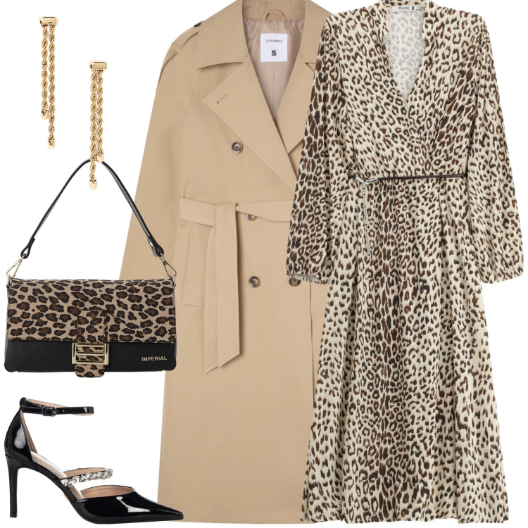 Outfit donna - Total look #2260563. Stile Chic per Tutti i giorni. Abbinamento con trench, vestiti midi/longuette, décolleté, borse a spalla, orecchini.