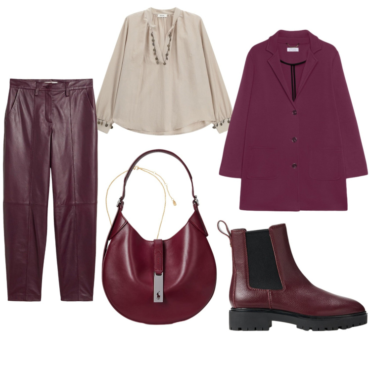 Outfit donna - Total look #2260580. Stile Casual chic per Tutti i giorni. Abbinamento con pantaloni, camicie, collane, borse a spalla, stivaletti chelsea, cappotti.