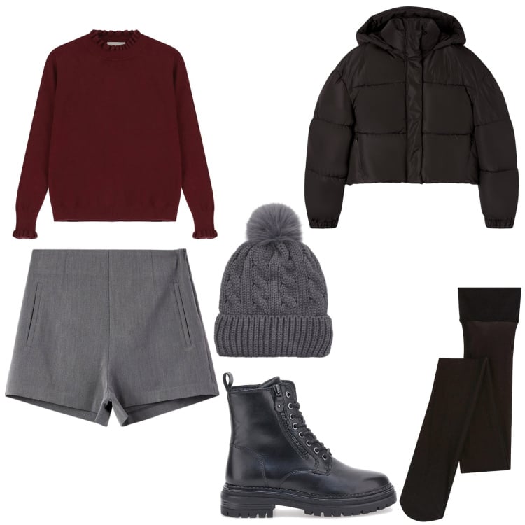 Outfit donna - Grey. per Tutti i giorni. Abbinamento con collant, shorts, bomber, berretti, maglieria, anfibi.