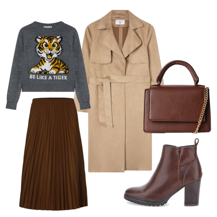 Outfit donna - Total look #2260590. Stile Urban per Tutti i giorni. Abbinamento con borse a tracolla, trench, maglieria, stivaletti, gonne longuette.