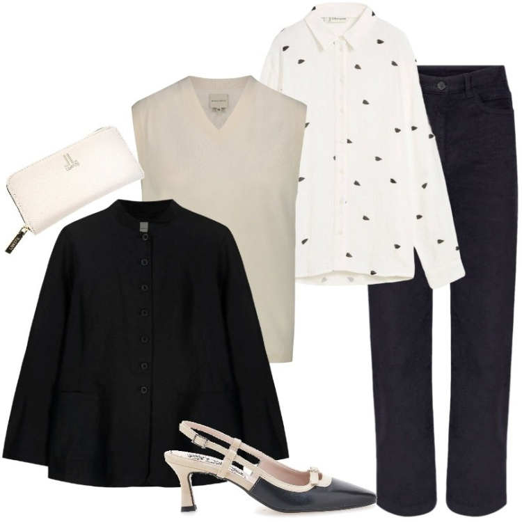 Outfit donna - Total look #2260619. Stile Casual per Ufficio. Abbinamento con camicie, décolleté, pantaloni, maglieria, portafogli, blazer.