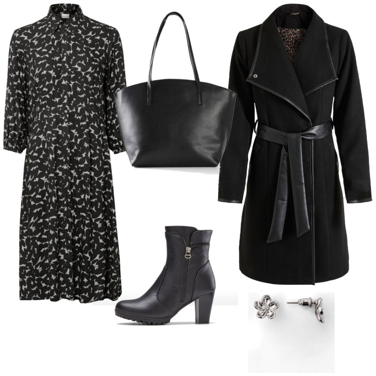 Outfit femme - Octobre basique noir. Style Basique pour Tous les jours. Assortir avec bottines, robes chemisier, manteaux, boucles d'oreilles, sac cabas.