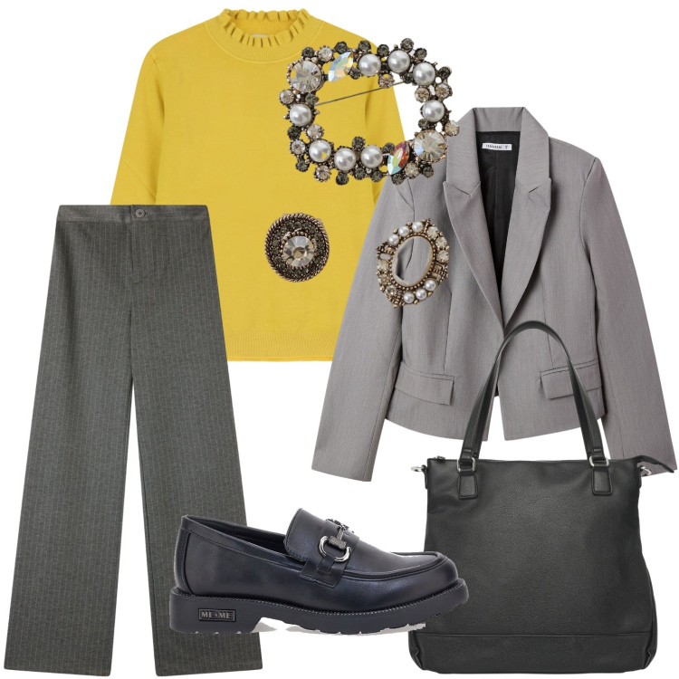 Outfit donna - L\'autorità del capospalla. Stile Casual per Ufficio. Abbinamento con blazer, shopping bag, pantaloni, cappotti, maglieria, mocassini.