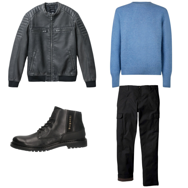 Outfit uomo - Total look #2260678. Stile Urban per Tutti i giorni. Abbinamento con pantaloni cargo, giacche, stivali e stivaletti, maglieria.