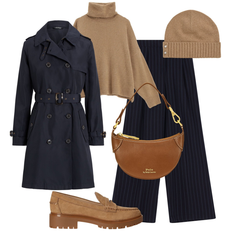 Outfit donna - Must have: il trench blu. Stile Trendy per Tutti i giorni. Abbinamento con maglieria, pantaloni a palazzo, borse a tracolla, mocassini, berretti, trench.