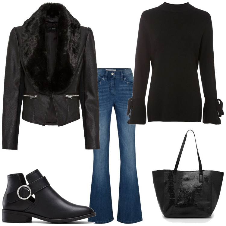 Outfit femme - Basique #5273. Style Basique pour Tous les jours. Assortir avec bottines, fausses fourrures, pulls, jean bootcut, sacs tote.