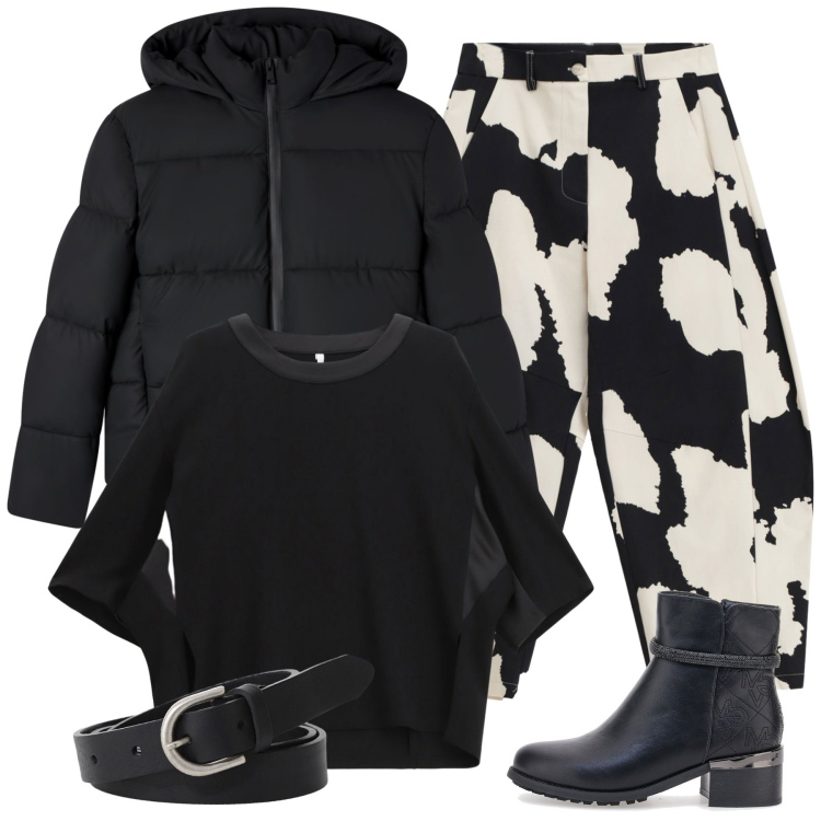 Outfit donna - Total look #2260688. Stile Trendy per Serata fuori. Abbinamento con bomber, felpe, pantaloni a palazzo, cinture, stivaletti.