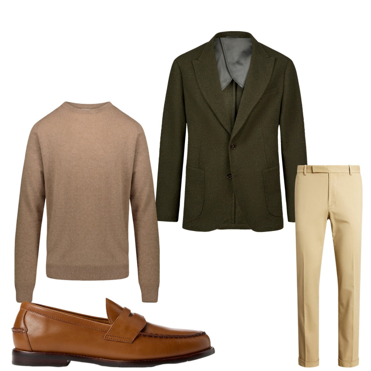 Outfit uomo - In marrone. Stile Business/Elegante per Serata speciale. Abbinamento con scarpe stringate, pantaloni chino, giacche, maglieria.