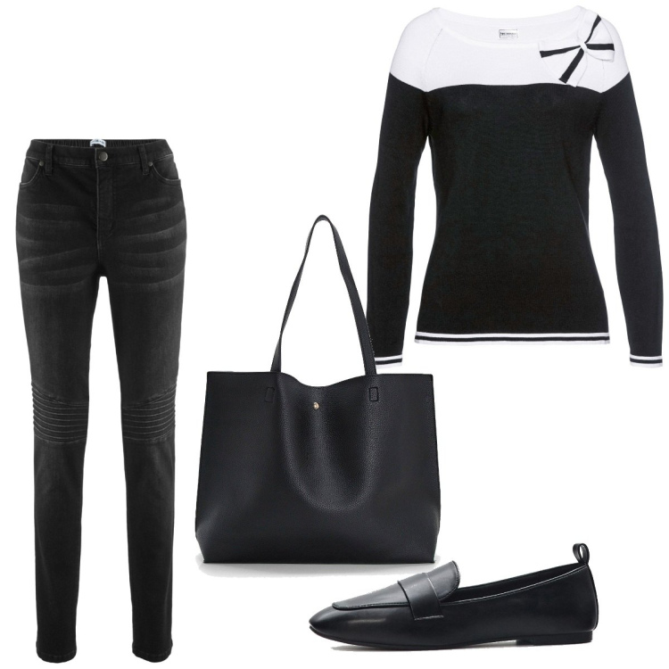 Outfit femme - Bureau basique. Style Basique pour Bureau. Assortir avec jeans, pulls, mocassins, sacs tote.
