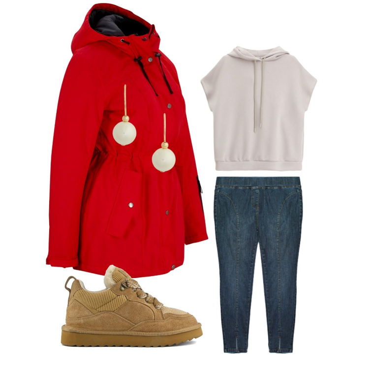 Outfit donna - Total look #2260735. Stile Casual per Tutti i giorni. Abbinamento con parka, felpe con cappuccio, orecchini, jeggings, sneakers alte.