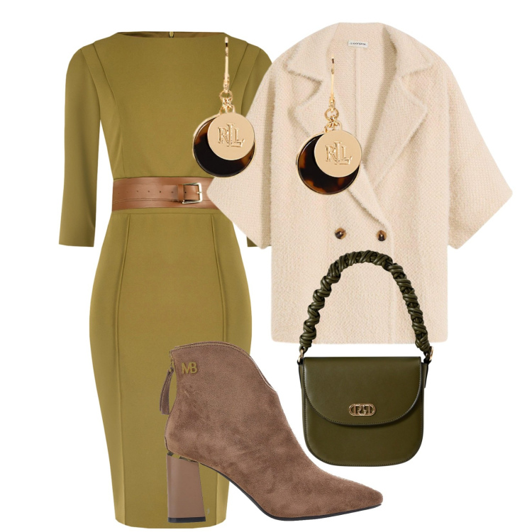 Outfit donna - Total look #2260738. Stile Glamour per Tutti i giorni. Abbinamento con cardigans, borse a mano, vestiti a tubino, orecchini, stivaletti.