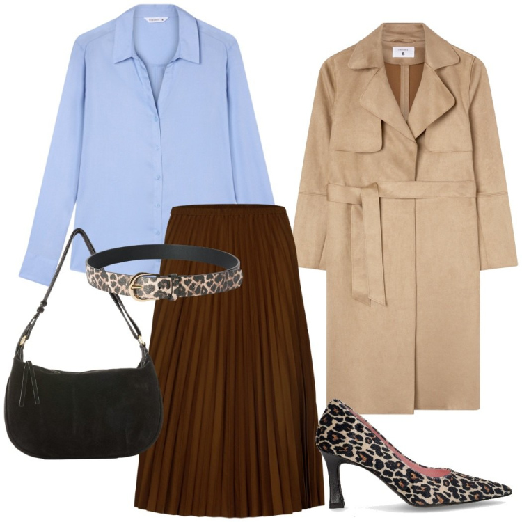 Outfit donna - Total look #2260740. Stile Casual chic per Tutti i giorni. Abbinamento con borse a mano, trench, cinture, camicie, gonne longuette, décolleté.