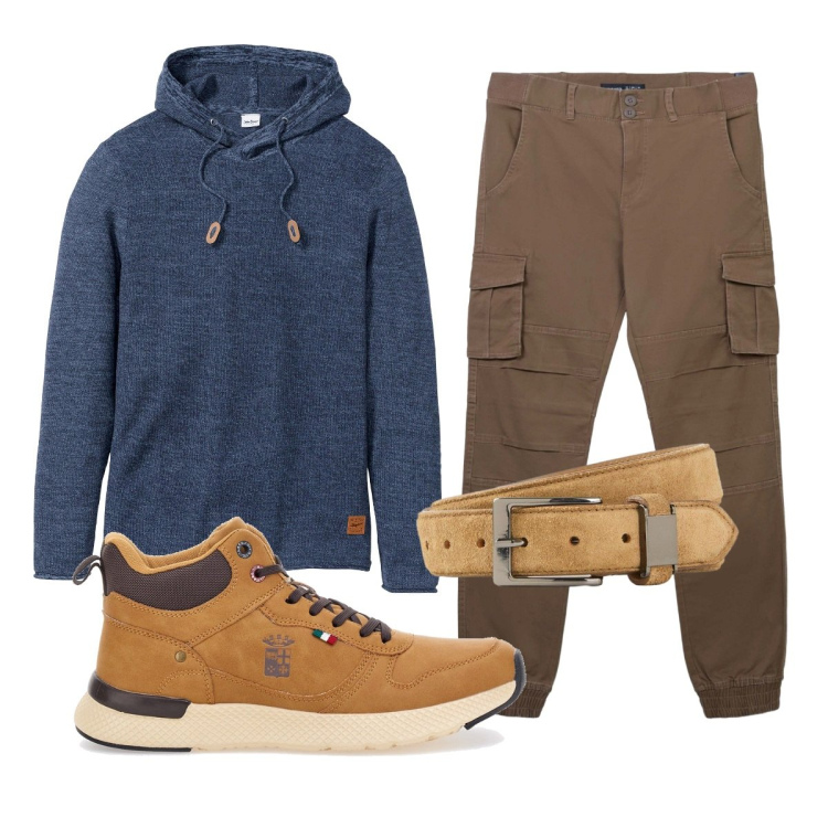 Outfit uomo - Total look #2260765. Stile Casual per Tutti i giorni. Abbinamento con maglieria, cinture, pantaloni cargo, stivali e stivaletti.