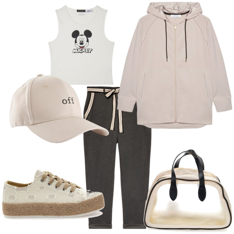 Outfit donna - Total look #2260772. Stile Casual per Sport. Abbinamento con cappelli con visiera, canottiere, sneakers, borse sportive, pantaloni, felpe con cappuccio.