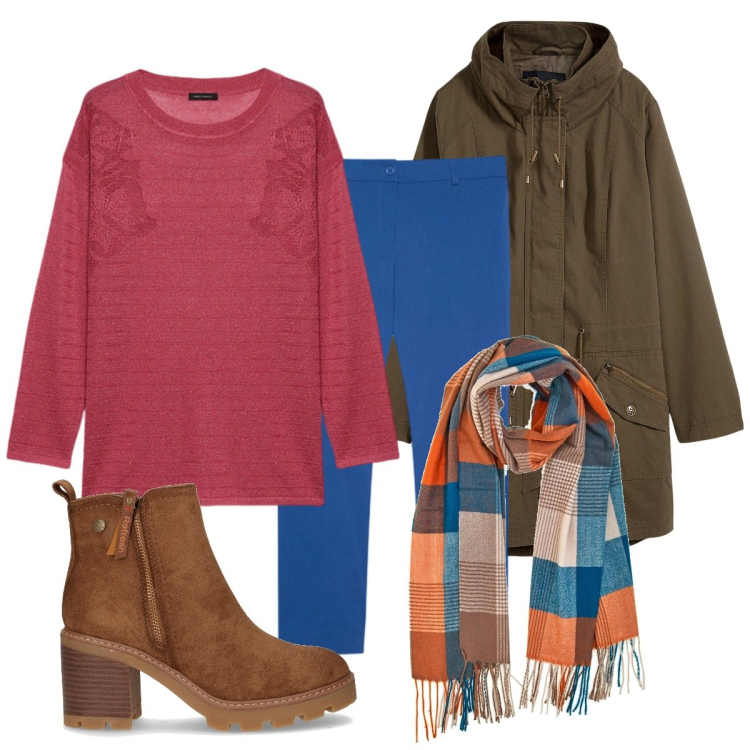 Outfit donna - Strascichi d\'estate. Stile Casual per Scuola/Università. Abbinamento con parka, sciarpe, maglieria, pantaloni, stivaletti.