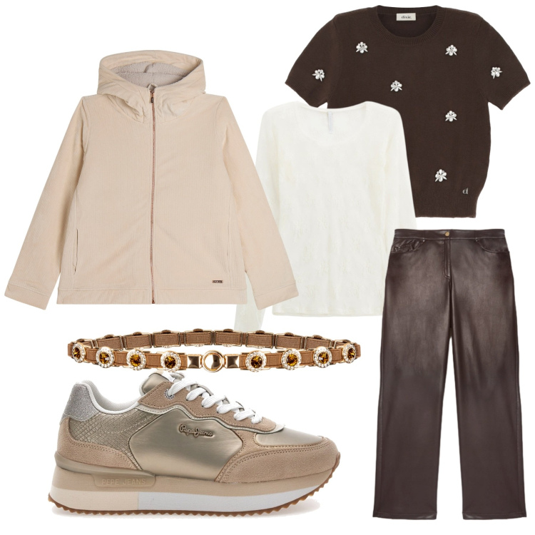 Outfit donna - Cosa mi metto. Stile Glamour per Ufficio. Abbinamento con maglieria, cinture, maglieria, blazer, pantaloni, sneakers.